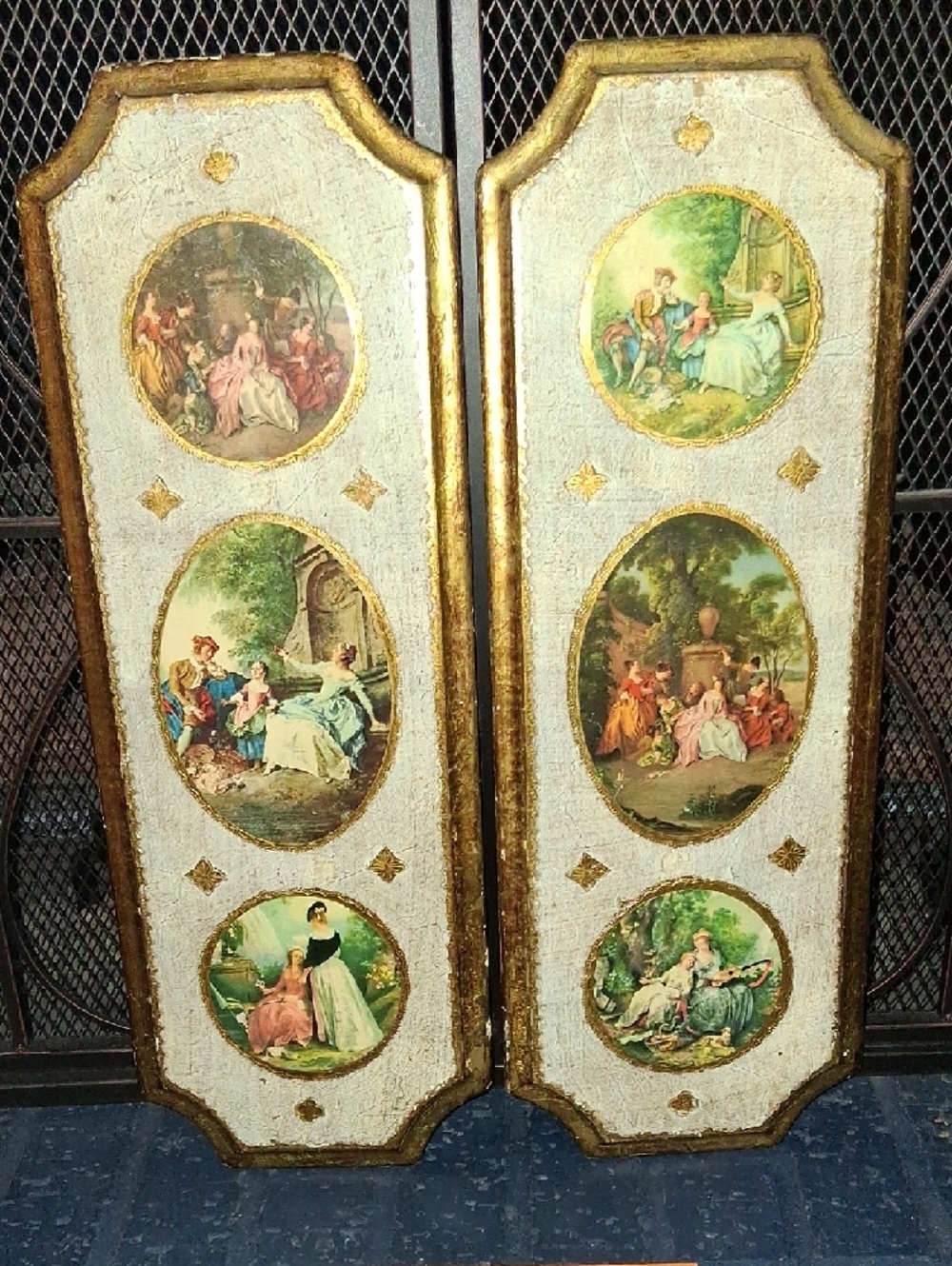 Vintage Pair of Framed Decorative Panels with Gilt Trim - Picture 2 of 8